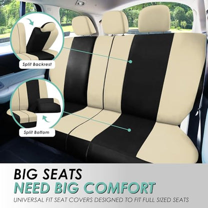 FH Group Light & Breezy Cloth Car Seat Covers, 7 Seater Three Row Set- Airbag & Split Ready -Universal for Cars Trucks and SUVs Beige/Black - color: Beige