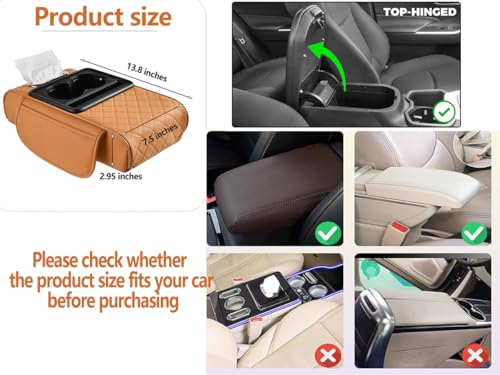 Car Armrest Cushion,5-in-1 Center Console Cover with 2 Storage Bags Cup Holder, Tissue Box Slot, Phone Slot for Sedans, Car Accessories Interior Organizers (Pink)