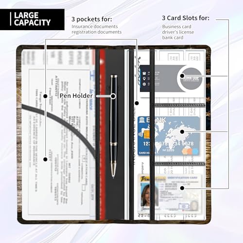 Leather Car Registration and Insurance Card Holder, Cute Car Accessories Vehicle Glove Box Car Organizer for Documents, Cards, License Wood Grain American Flag - color: Wood Grain American Flag