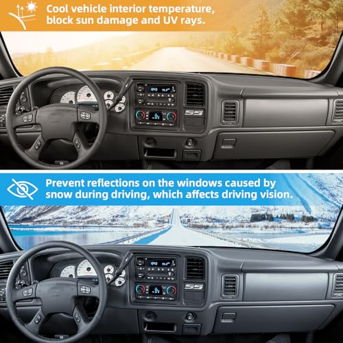 Dashboard Dash Cover Mat for Chevy Chevrolet Silverado 1999 2000 2001 2002 2003 2004 2005 2006 Polyester Custom Fit Silverado Dash Cover (Silverado 1999-2006, Black) - size: Chevy Silverado 1999-2006