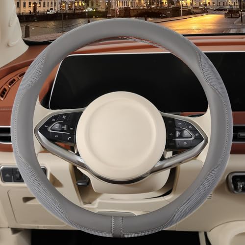 14 inch Steering Wheel Cover for Prius Civic, Nappa Microfiber Leather Non-Slip Breathable Fabric, Warm in Winter and Cool in Summer, Gray Small 13.5 inch to 14 inch - color: Gray, size: Round-S[13.5''-14'']