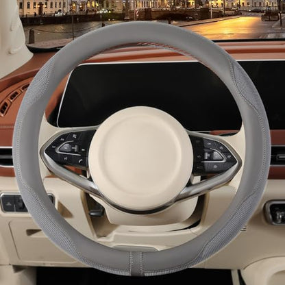14 inch Steering Wheel Cover for Prius Civic, Nappa Microfiber Leather Non-Slip Breathable Fabric, Warm in Winter and Cool in Summer, Gray Small 13.5 inch to 14 inch - color: Gray, size: Round-S[13.5''-14'']