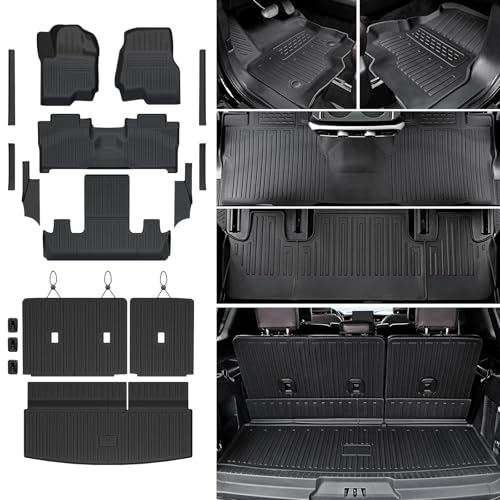 Floor Mats Cargo Mat for 2018-2024 Ford Expedition 7 Seats Captain Chairs(Not for Max Model), All Weather TPE Cargo Liner Backrest Mats Door Sill Protectors Car Accessories (Floor Mats Set)