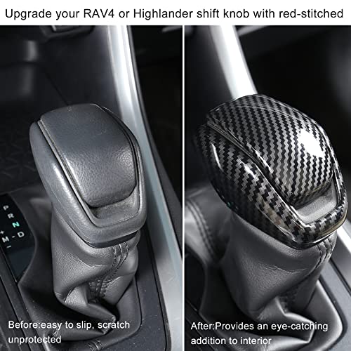 for Totoya RAV4 2019-2025 Gear Shift Knob Cover, Carbon Fiber Grain Interior Protective Gear Shift Trim for Toyota Highlander 2020-2026- Carbon Fiber - color: carbon