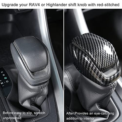 for Totoya RAV4 2019-2025 Gear Shift Knob Cover, Carbon Fiber Grain Interior Protective Gear Shift Trim for Toyota Highlander 2020-2026- Carbon Fiber - color: carbon