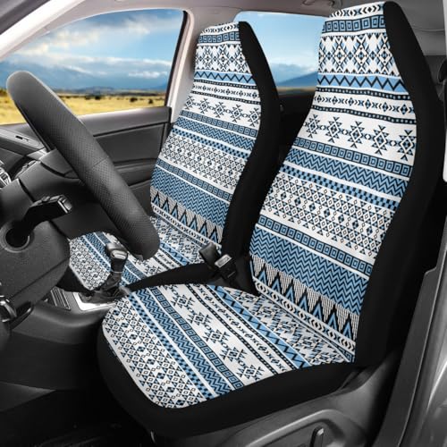 Pehede Car Seat Cover Blue Aztec Ethnic Pattern Front for Cars, Easy to Install Cover Set, Accessories Auto Trucks Van SUV,2 Packs - color: Multi03