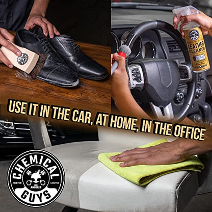 Chemical Guys HOL_113 Leather Lovers Kit for Leather Car Interiors, Furniture, Apparel, Shoes, Sneakers, Boots (Works on Natural, Synthetic, Pleather, Faux Leather and More) (5 Items), 16 oz, Black - size: 16 fl oz (Pack of 1), style: Leather Lovers Kit