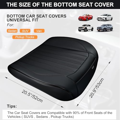 Black Car Seat Cover 2 Pack, Universal Leather Front Seat Covers Bottom Protector, Anti-Slip and Full Wrapping Edge Compatible with Most of Vehicles - SUVs/Sedans/Pickup Trucks