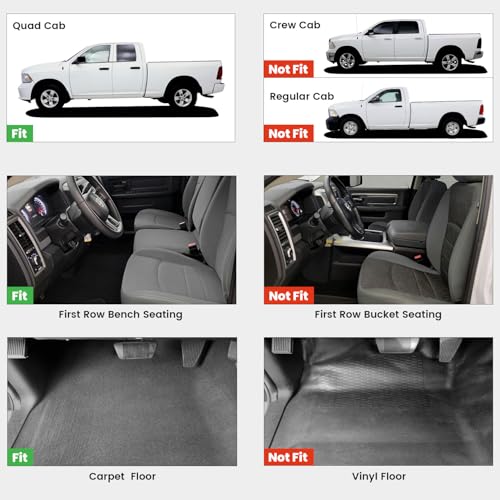 LASFIT Floor Mats for Ram 1500 2013-2018 & 1500 Classic 2019-2024 Quad Cab Bench Seat(Not for Bucket Seat/Crew Cab/New Body), All Weather TPE Custom Fit Car Mats Floor Liners 1st & 2nd Row, Black - style: 2) 1500 | 2013-2018 |Quad Cab Floor Mats
