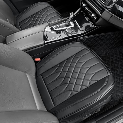 BOPUOVRE 2-Pack Leather Front Car Seat Covers - Bottom Car Seat Covers Fully Wrapped, Non-Slip and Waterproof, Fits Most Vehicles Black - color: black, size: 2 piece