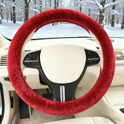 Furry Warm Steering Wheel Cover, Universal 14.5-15 Inch Winter Plush Warm Steering Wheel Cover, Soft Fluffy, Anti-Slip Design, Soft Texture (Red) - color: Red Plush