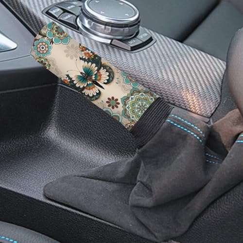 Bulopur Car Shifter Gear Hand Brake Trim Cover Set for Most Cars Van SUV Sedan Truck Auto Accessories - color: Boho Floral Butterfly
