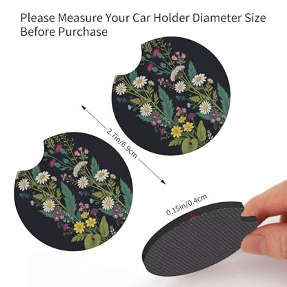 Wildflower Car Steering Wheel Cover Flowers Wildflower Steering Wheel Cover for Women Cute Anti-Slip Universal Breathable 14-15-in 2 Car Cup Coasters for Women