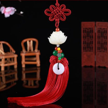 Garneck Car Rear View Mirror Charm Hanging Beads Lotus Pendant Chinese Knot Tassel Car Interior Decoration Home Ornament
