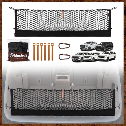 Truck Bed Cargo Net Trunk Netting Compatible with 2021-2026 Chevy Suburban&Tahoe|GMC Yukon&Yukon XL| Escalade Accessories, Pickup Cargo Organizer SUV Sedan Storage Net w/Heavy Duty Carabiners - style: 2021+ Yukon & Tahoe & Suburban