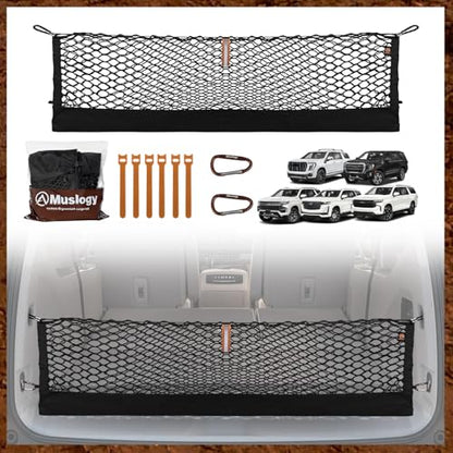 Truck Bed Cargo Net Trunk Netting Compatible with 2021-2026 Chevy Suburban&Tahoe|GMC Yukon&Yukon XL| Escalade Accessories, Pickup Cargo Organizer SUV Sedan Storage Net w/Heavy Duty Carabiners - style: 2021+ Yukon & Tahoe & Suburban