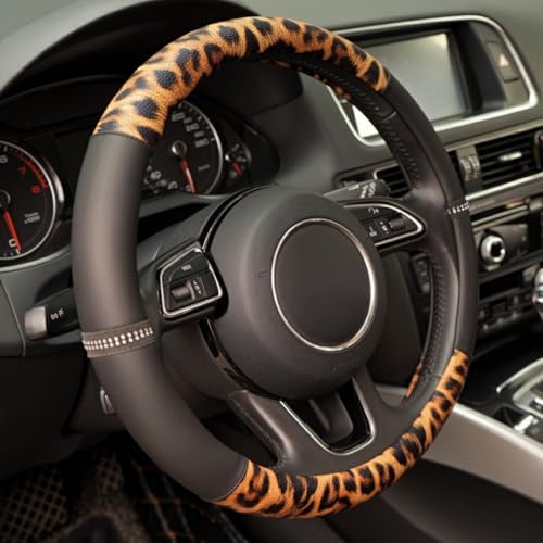 Leopard Steering Wheel Cover, Made with Breathable Microfiber Leather Cheetah Print, Anti-Slip, Universal Fit 14 1/2 inches to 15 inches, Black - color: Cheetah Print