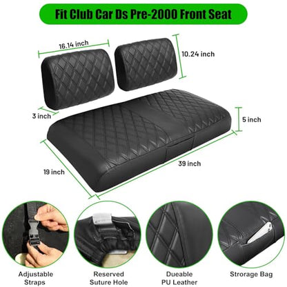 Club Car DS Pre-2000 Golf Cart Seat Cover Thick Premium Marine Leather Made with Custom Diamond Stripe Soft Comfortable/Anti-Scratch/Anti-Fading/NO Stapler Required - style: Fit Club Car DS Pre 2000 Front Seat