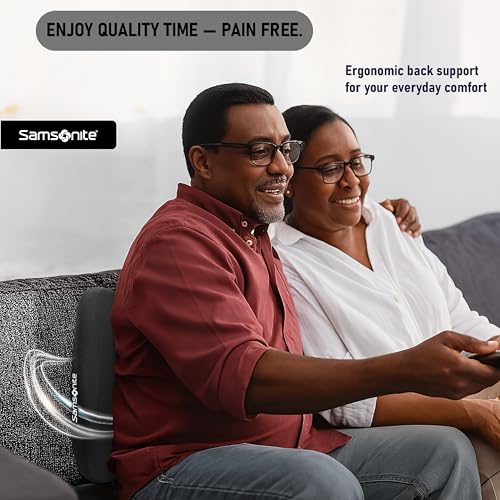 Samsonite Lumbar Support Pillow for Office Chair and Car Seat - Memory Foam Pillows Car Lumbar Support Brace, Lumbar Support Pillow for Car & Low Back Pain Relief, Black