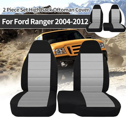 2PCS 60/40 High Back Bench Seat Cover Compatible with Ford Ranger 2004 2005 2006 2007 2008 2009 2010 2011 2012-Gray