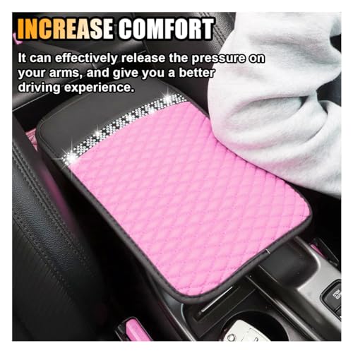 Bling Leather Car Armrest Seat Box Cover, Car Console Armrest Cover with Crystal Rhinestones, Anti-Scratch Waterproof Auto Center Console Protector Cushion Pad for Car SUV Truck (Pink) - color: Pink