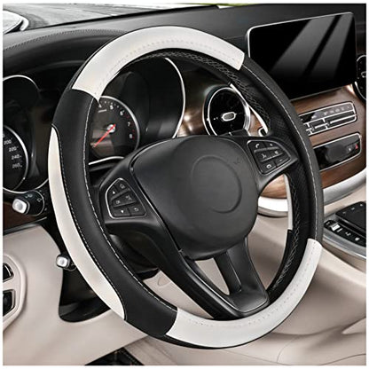 SEG Direct Car Steering Wheel Cover Universal Standard Size 14.5-15 inch, Black and White Microfiber Leather - color: Black and White, size: Standard size[14 1/2''-15'']