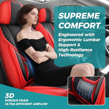 Car Seat Covers Full Set - Universal Seat Covers for Cars SUV Truck – Faux Leather Automotive Seat Covers, Breathable & Waterproof Front and Rear Seat Protectors, Fit for Most Cars-Redblack - color: Red