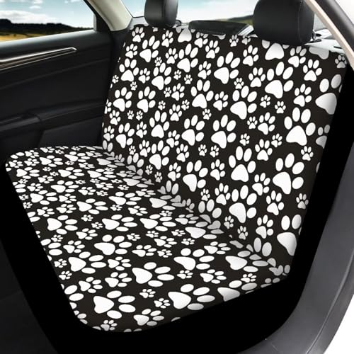 Dog Paw Print Car Seat Covers Full Set 4 Pieces White Dog Paw Car Accessories Auto Front Rear Seat Cover Split Bench Back Protector Automotive Cushion Pads Universal Fit for Cars Truck SUV - color: Dog Paw Print