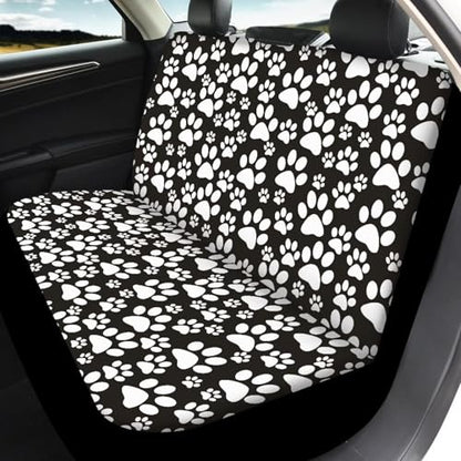 Dog Paw Print Car Seat Covers Full Set 4 Pieces White Dog Paw Car Accessories Auto Front Rear Seat Cover Split Bench Back Protector Automotive Cushion Pads Universal Fit for Cars Truck SUV - color: Dog Paw Print