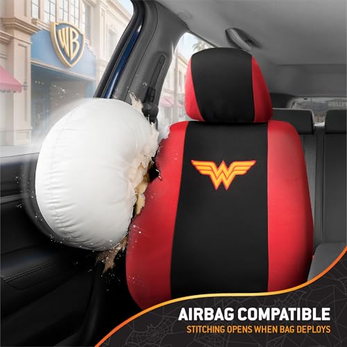 BDK Wonder Woman Car Seat Covers - Full 9 Piece Set - Warner Brothers Polyester Seat Protectors Black & Red - size: Full Set, style: Wonder Woman