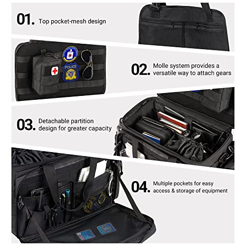 Golkcurx Patrol Bag for Law Enforcement Police Gear, Water-resistant Front Seat Organizer with Adjustable Modular Interior & MOLLE System, Heavy Duty Duty Bag for Patrol Officers Security, Black