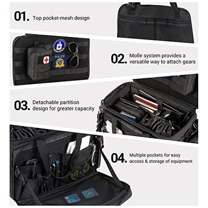 Golkcurx Patrol Bag for Law Enforcement Police Gear, Water-resistant Front Seat Organizer with Adjustable Modular Interior & MOLLE System, Heavy Duty Duty Bag for Patrol Officers Security, Black