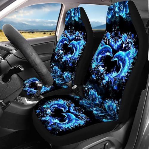 Dolphin Car Interior Accessories Dolphin Car Seat Covers Full Set of 4 Pcs Universal Automotive Seat Cute Cushion Pads Driver Seat Blanket Split Bench Back Protector,Truck SUV Van - color: Blue Dolphin