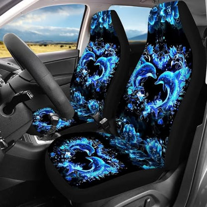 Dolphin Car Interior Accessories Dolphin Car Seat Covers Full Set of 4 Pcs Universal Automotive Seat Cute Cushion Pads Driver Seat Blanket Split Bench Back Protector,Truck SUV Van - color: Blue Dolphin