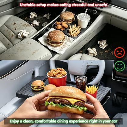 Carbon Fiber 2-in-1 Steering Wheel Tray Table & Car Seat Gap Filler Organizer | Foldable Adjustable Desk for Laptop, Eating & Work | Universal Car Office Accessories for Drivers, Women & Men