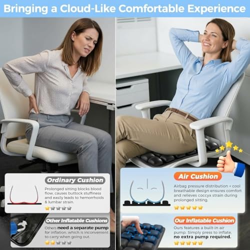 Inflatable Seat Cushion, Press to Inflate Airplane Seat Cushion for Long Flights, 49 Air Cell Wheelchair Cushion, Portable Pressure Relief Seat Pad for Office Chair Car Travel, TPU Non Slip - size: X-Large