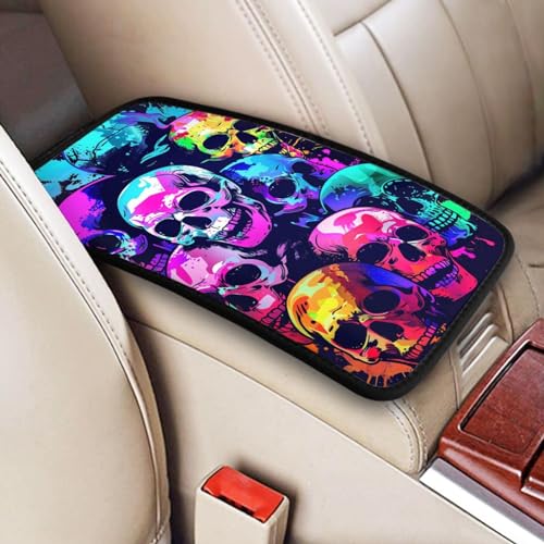 Universal Car Center Console Cushion Pad, Colorful Skull Soft Waterproof Car Center Console Cover Auto Armrest Seat Box Cover Protector for Most Vehicle SUV Truck Car - color: Colorful Skull