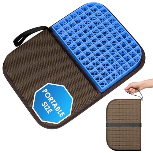 Gel Seat Cushion Portable Massage Travel Cushions, 14.5" x 10.5" Thick Foldable Seat Cushion for Car Office Chair Wheelchair Hip, Coccyx, Sciatica, Pressure Sores Tailbone Pain Relief - size: M-Brown