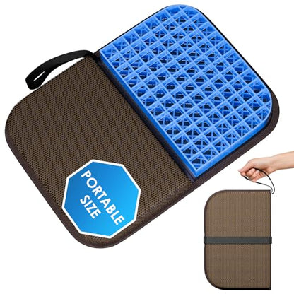 Gel Seat Cushion Portable Massage Travel Cushions, 14.5" x 10.5" Thick Foldable Seat Cushion for Car Office Chair Wheelchair Hip, Coccyx, Sciatica, Pressure Sores Tailbone Pain Relief - size: M-Brown