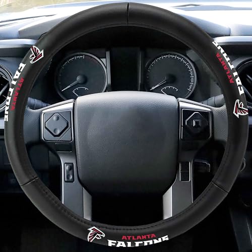 FANMATS 40497 NFL - Atlanta Falcons Genuine Leather Steering Wheel Cover | Black 15"x15"
