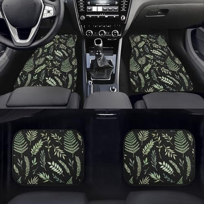 Tropical Plants Car Floor Mats Summer Botanical Background with Green Leaves Branches and Herbs Black Floor Mats for Cars Universal Vehicle Front Rear Foot Carpet Rugs for Trucks SUV Sedans