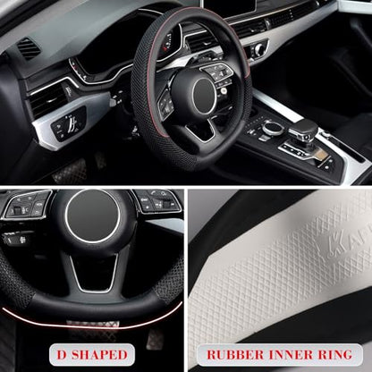 D Shape Steering Wheel Cover, Universal 15 inch, Microfiber Leather Viscose, Breathable, Anti-Slip,Warm in Winter and Cool in Summer, Black - color: black, size: D Shaped Standard Size[14.5"-15"]