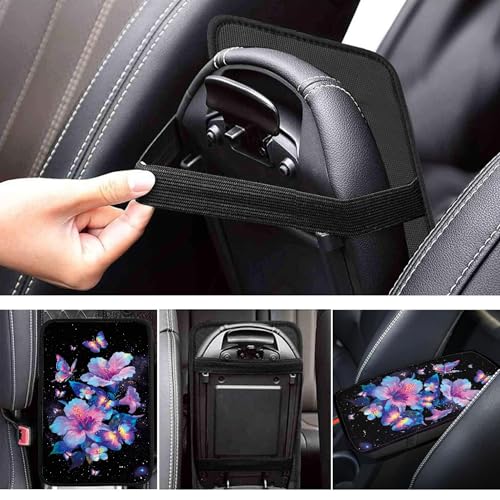 Purple Butterfly Hibsicus Print Car Center Console Cover,Universal Armrest Seat Box Cover,Auto Armrest Cover Protector - color: Purple Butterfly Hibsicus