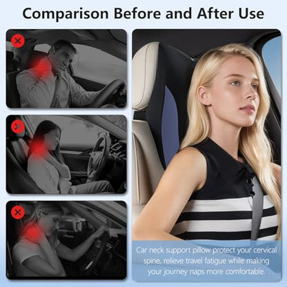 BABUR Car Headrest Pillow | Ergonomic Memory Foam Neck Shoulder Support Pillow with Adjustable Design & Enlarged Surface | Pain Relief for Driving Travel Sleeping | Blue 1 Pack - color: Blue