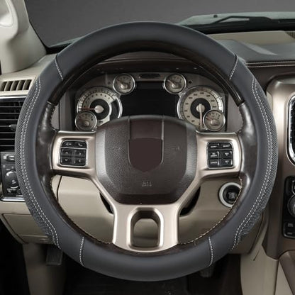 GIANT PANDA Car Steering Wheel Cover for RAM 1500 2500 3500, Compatible with Dodge RAM 15.5-16 inches - Black+Gray Line - color: A-Black+Gray Trim