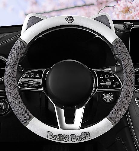 Women's Cartoon Steering Wheel Cover Comfortable, Breathable, Non-Slip All-Season Car Accessory Universal 15-inch Fit Suitable for Sedans, Pickup Trucks, and SUVs - color: Gray