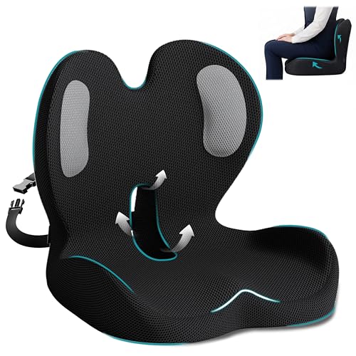 Memory Foam Seat Cushion,Office Chair Cushion with Lumbar Support,L-Shape Ergonomic Cushions with Strap,Non-Slip Sciatica,Hemorrhoids, Tailbone Pain Relief for Office Workers,Driver - color: Mesh Cloth