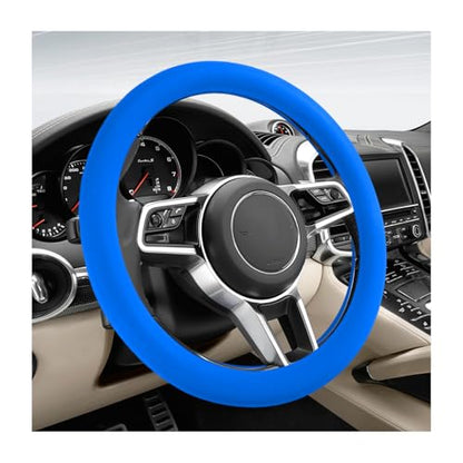 DXNQ Car Steering Wheel Cover, 13 to 14.17 inches Anti-Slip Silicone Steering Wheel Protector, Soft Flexible Shock-Absorbent Steering Wheel Protective Cover for Most Car Models (Dark Blue) - color: Dark Blue