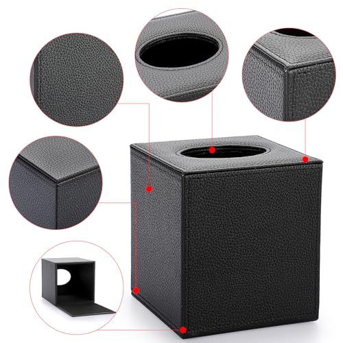 Sumnacon Tissue Box Cover Square Tissue Box Stylish PU Tissue Box Holder with Magnetic Bottom,Leather Cube Tissue Cover for Living Room Bathroom Bedroom Table Desk Home Office Car, Black - color: Black
