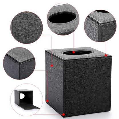 Sumnacon Tissue Box Cover Square Tissue Box Stylish PU Tissue Box Holder with Magnetic Bottom,Leather Cube Tissue Cover for Living Room Bathroom Bedroom Table Desk Home Office Car, Black - color: Black